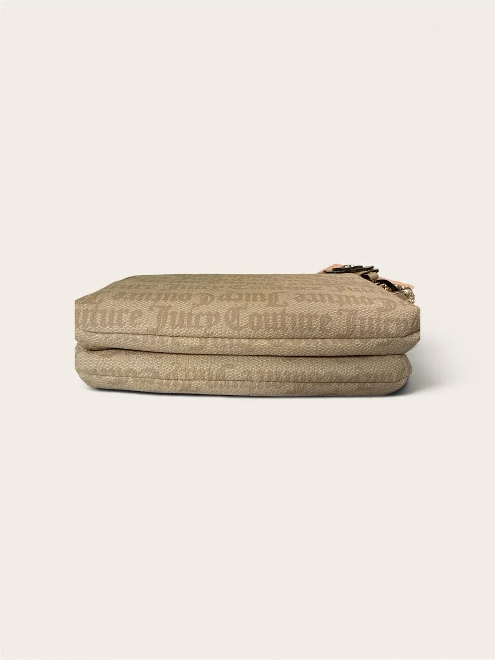 Juicy Couture Beige Logo Double-Zip wristlet/ wallet  with chain & charm
